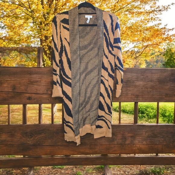 Leith tan Dale Zebra open front long line duster cardigan size XS - Picture 7 of 8